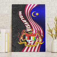 Malaysia Coat of Arms Canvas Wall Art with National Flag and Black Batik Pattern