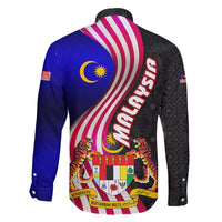 Malaysia Coat of Arms Family Matching Long Sleeve Bodycon Dress and Hawaiian Shirt with National Flag and Black Batik Pattern