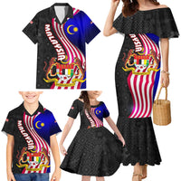 Malaysia Coat of Arms Family Matching Mermaid Dress and Hawaiian Shirt with National Flag and Black Batik Pattern
