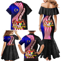 Malaysia Coat of Arms Family Matching Mermaid Dress and Hawaiian Shirt with National Flag and Black Batik Pattern