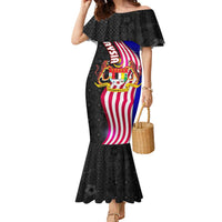 Malaysia Coat of Arms Family Matching Mermaid Dress and Hawaiian Shirt with National Flag and Black Batik Pattern