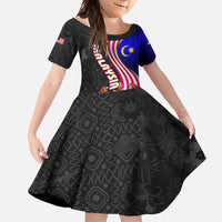 Malaysia Coat of Arms Family Matching Short Sleeve Bodycon Dress and Hawaiian Shirt with National Flag and Black Batik Pattern