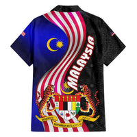 Malaysia Coat of Arms Family Matching Short Sleeve Bodycon Dress and Hawaiian Shirt with National Flag and Black Batik Pattern