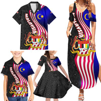 Malaysia Coat of Arms Family Matching Summer Maxi Dress and Hawaiian Shirt with National Flag and Black Batik Pattern