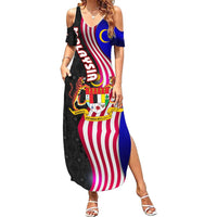 Malaysia Coat of Arms Family Matching Summer Maxi Dress and Hawaiian Shirt with National Flag and Black Batik Pattern