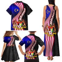 Malaysia Coat of Arms Family Matching Tank Maxi Dress and Hawaiian Shirt with National Flag and Black Batik Pattern