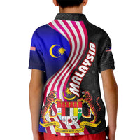 Malaysia Coat of Arms Kid Polo Shirt with National Flag and Black Batik Pattern