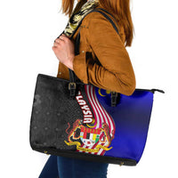 Malaysia Coat of Arms Leather Tote Bag with National Flag and Black Batik Pattern