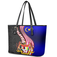 Malaysia Coat of Arms Leather Tote Bag with National Flag and Black Batik Pattern