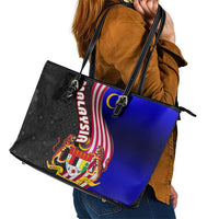 Malaysia Coat of Arms Leather Tote Bag with National Flag and Black Batik Pattern