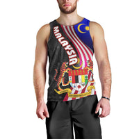 Malaysia Coat of Arms Men Tank Top with National Flag and Black Batik Pattern