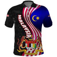 Malaysia Coat of Arms Polo Shirt with National Flag and Black Batik Pattern