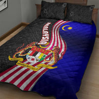 Malaysia Coat of Arms Quilt Bed Set with National Flag and Black Batik Pattern