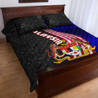 Malaysia Coat of Arms Quilt Bed Set with National Flag and Black Batik Pattern