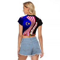 Malaysia Coat of Arms Raglan Cropped T Shirt with National Flag and Black Batik Pattern