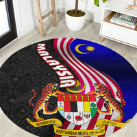 Malaysia Coat of Arms Round Carpet with National Flag and Black Batik Pattern