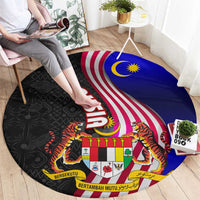 Malaysia Coat of Arms Round Carpet with National Flag and Black Batik Pattern