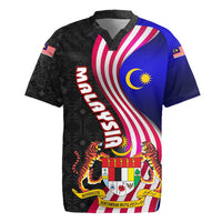 Malaysia Coat of Arms Rugby Jersey with National Flag and Black Batik Pattern
