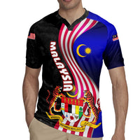 Malaysia Coat of Arms Rugby Jersey with National Flag and Black Batik Pattern
