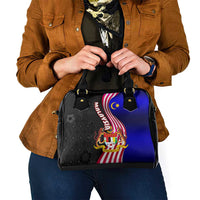 Malaysia Coat of Arms Shoulder Handbag with National Flag and Black Batik Pattern