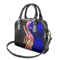Malaysia Coat of Arms Shoulder Handbag with National Flag and Black Batik Pattern