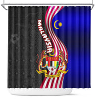 Malaysia Coat of Arms Shower Curtain with National Flag and Black Batik Pattern