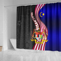 Malaysia Coat of Arms Shower Curtain with National Flag and Black Batik Pattern
