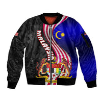 Malaysia Coat of Arms Sleeve Zip Bomber Jacket with National Flag and Black Batik Pattern