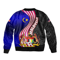 Malaysia Coat of Arms Sleeve Zip Bomber Jacket with National Flag and Black Batik Pattern