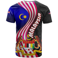 Malaysia Coat of Arms T Shirt with National Flag and Black Batik Pattern