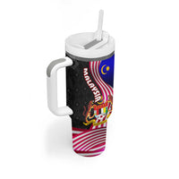Malaysia Coat of Arms Tumbler With Handle with National Flag and Black Batik Pattern