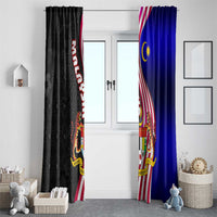 Malaysia Coat of Arms Window Curtain with National Flag and Black Batik Pattern