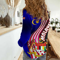 Malaysia Coat of Arms Women Casual Shirt with National Flag and Black Batik Pattern