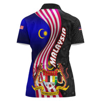 Malaysia Coat of Arms Women Polo Shirt with National Flag and Black Batik Pattern