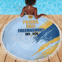 Prince Hall Freemasonry Beach Blanket Vintage Brush Stroke Masonic Blue Gold Graphic