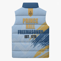 Prince Hall Freemasonry Sleeveless Puffer Jacket Vintage Brush Stroke Masonic Blue Gold Graphic