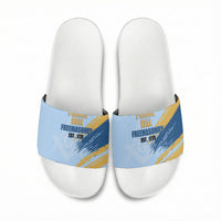 Prince Hall Freemasonry Slide Sandals Vintage Brush Stroke Masonic Blue Gold Graphic