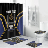 Personalized Prince Hall Freemasonry Bathroom Set Royal Blue Gold Masonic Geometric Legacy Graphic