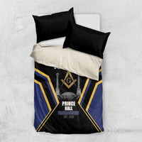Personalized Prince Hall Freemasonry Bedding Set Royal Blue Gold Masonic Geometric Legacy Graphic