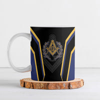Personalized Prince Hall Freemasonry Ceramic Mug Royal Blue Gold Masonic Geometric Legacy Graphic