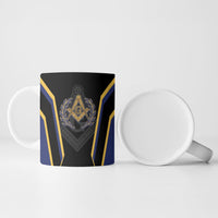 Personalized Prince Hall Freemasonry Ceramic Mug Royal Blue Gold Masonic Geometric Legacy Graphic