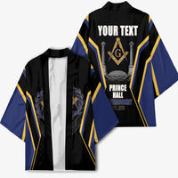 Personalized Prince Hall Freemasonry Kimono Royal Blue Gold Masonic Geometric Legacy Graphic