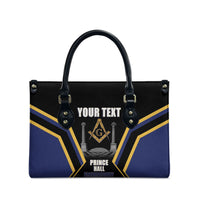 Personalized Prince Hall Freemasonry Leather Bag Royal Blue Gold Masonic Geometric Legacy Graphic