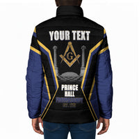 Personalized Prince Hall Freemasonry Padded Jacket Royal Blue Gold Masonic Geometric Legacy Graphic