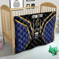 Personalized Prince Hall Freemasonry Quilt Royal Blue Gold Masonic Geometric Legacy Graphic