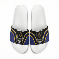 Personalized Prince Hall Freemasonry Slide Sandals Royal Blue Gold Masonic Geometric Legacy Graphic