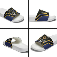 Personalized Prince Hall Freemasonry Slide Sandals Royal Blue Gold Masonic Geometric Legacy Graphic