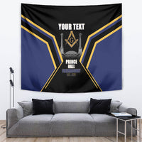 Personalized Prince Hall Freemasonry Tapestry Royal Blue Gold Masonic Geometric Legacy Graphic
