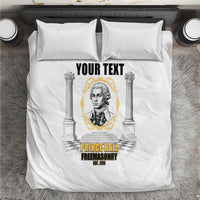 Personalized Prince Hall Freemasonry Bedding Set Masonic Square And Compass Vintage Gold Pillar Illustration