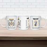 Personalized Prince Hall Freemasonry Ceramic Mug Masonic Square And Compass Vintage Gold Pillar Illustration